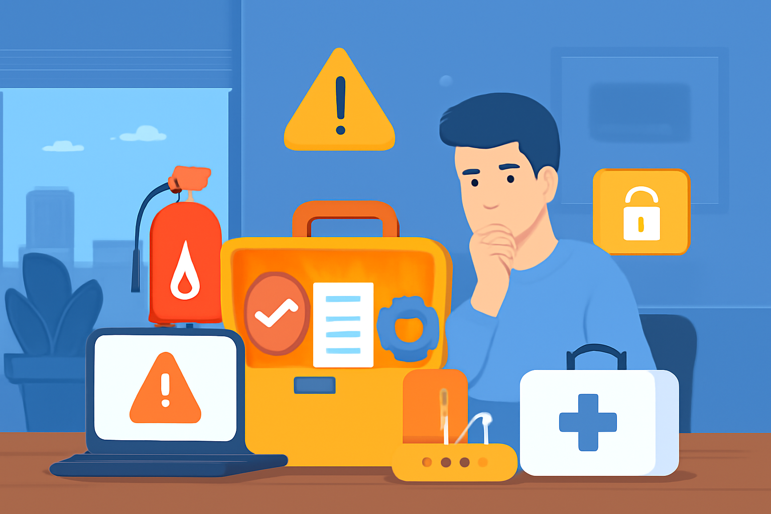 Man with various items for his IT toolkit