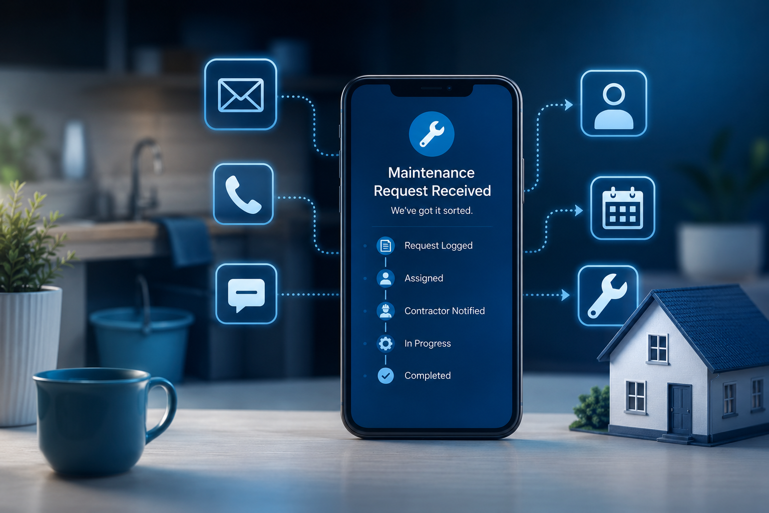 Phone with maintenance requests services hanging off